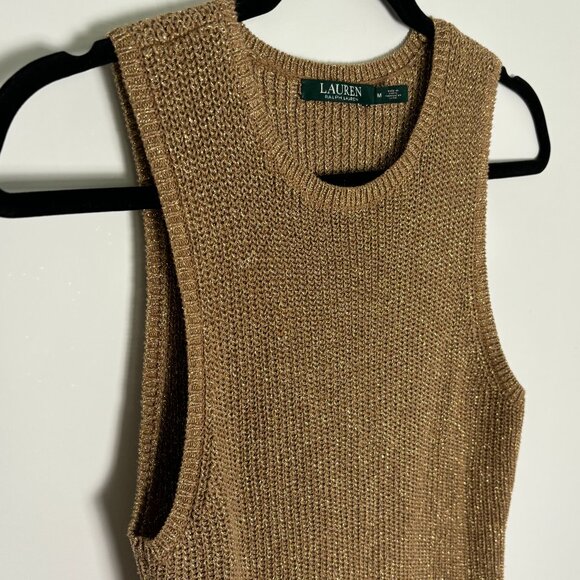 LAUREN by Ralph Lauren Shimmery Gold Knit Tunic Top - Picture 3 of 5